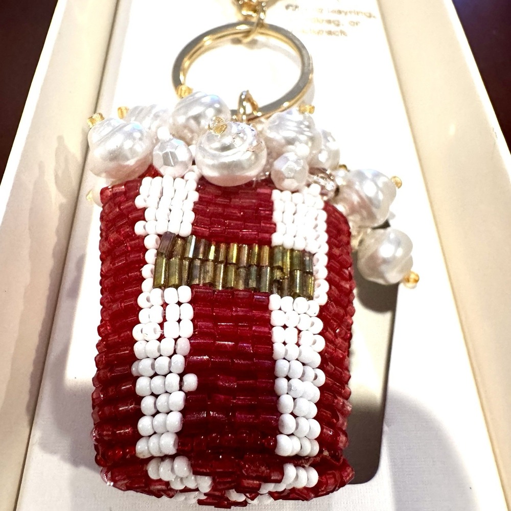 Haute Hippie Beaded Popcorn Bag Charm/Key Chain. NWT And‎ Box. Red And White. - Picture 2 of 7